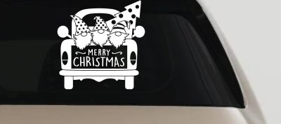 Merry Christmas Gnomes in Truck Bed Christian Car or Truck Window Vinyl Decal Sticker