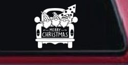 Merry Christmas Gnomes in Truck Bed Christian Car or Truck Window Decal Sticker