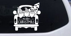 Merry Christmas Gnomes in Truck Bed Christian Car or Truck Window Decal Sticker