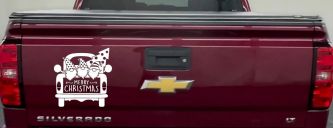 Merry Christmas Gnomes in Truck Bed Christian Car or Truck Window Vinyl Decal Sticker (White)