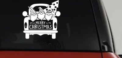 Merry Christmas Gnomes in Truck Bed Christian Car or Truck Window Vinyl Decal Sticker