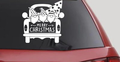 Merry Christmas Gnomes in Truck Bed Christian Car or Truck Window Vinyl Decal Sticker