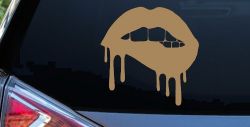 Biting Bleeding Lips Gothic Halloween Car or Truck Window Vinyl Decal Sticker (Light Brown)
