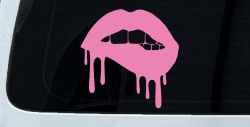 Biting Bleeding Lips Gothic Halloween Car or Truck Window Decal Sticker (Pink)