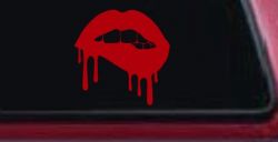 Biting Bleeding Lips Gothic Halloween Car or Truck Window Decal Sticker (Red)