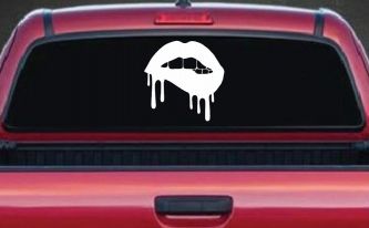 Biting Bleeding Lips Gothic Halloween Car or Truck Window Decal Sticker