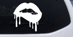 Biting Bleeding Lips Gothic Halloween Car or Truck Window Decal Sticker
