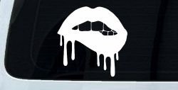 Biting Bleeding Lips Gothic Halloween Car or Truck Window Decal Sticker