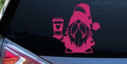 Gnome Love Coffee Heart Car or Truck Window Vinyl Decal Sticker (Hot Pink)