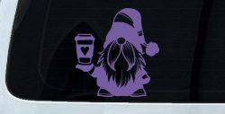 Gnome Love Coffee Heart Car or Truck Window Decal Sticker (Purple)