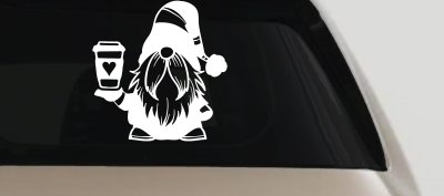 Gnome Love Coffee Heart Car or Truck Window Vinyl Decal Sticker