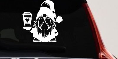 Gnome Love Coffee Heart Car or Truck Window Vinyl Decal Sticker