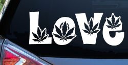 Love Marijuana Pot Leafs Car or Truck Window Decal Sticker (White)