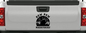 Cat With Guns Pew Pew Madafakas Funny Car or Truck Window Vinyl Decal Sticker (Black)