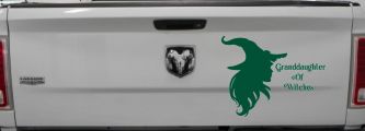 Granddaughter of Witches Gothic Halloween Car or Truck Window Decal Sticker (Dark Green)