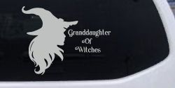 Granddaughter of Witches Gothic Halloween Car or Truck Window Decal Sticker (Light Gray)
