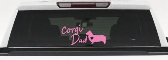 Corgi Dad Dog with Heart Car or Truck Window Vinyl Decal Sticker (Pink)