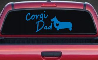 Corgi Dad Dog with Heart Car or Truck Window Decal Sticker (Sky Blue)