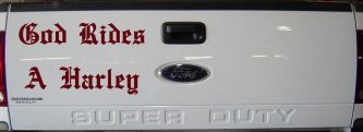 God Rides A Harley Biker Car or Truck Window Decal Sticker (Purple Red)