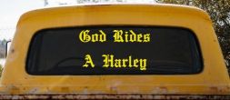 God Rides A Harley Biker Car or Truck Window Decal Sticker (Yellow)