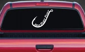 Here Fishy Fishy Fishing Hook Fishing Car or Truck Window Decal Sticker