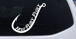 Here Fishy Fishy Fishing Hook Fishing Car or Truck Window Decal Sticker