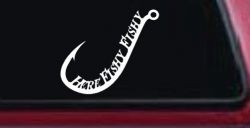 Here Fishy Fishy Fishing Hook Fishing Car or Truck Window Decal Sticker