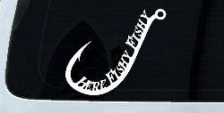 Here Fishy Fishy Fishing Hook Fishing Car or Truck Window Decal Sticker