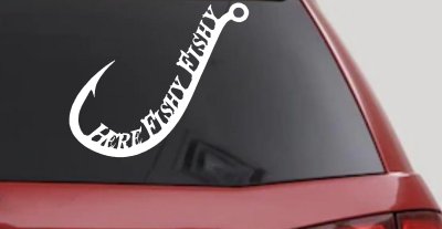 Here Fishy Fishy Fishing Hook Fishing Car or Truck Window Vinyl Decal Sticker