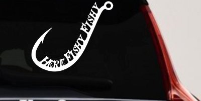 Here Fishy Fishy Fishing Hook Fishing Car or Truck Window Vinyl Decal Sticker