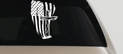 Worn American Flag With Old Wooden Cross Christian Car or Truck Window Vinyl Decal Sticker