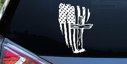 Worn American Flag With Old Wooden Cross Christian Car or Truck Window Decal Sticker