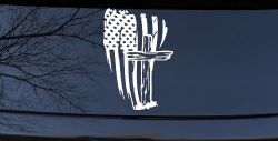 Worn American Flag With Old Wooden Cross Christian Car or Truck Window Decal Sticker