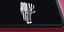 Worn American Flag With Old Wooden Cross Christian Car or Truck Window Decal Sticker