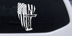 Worn American Flag With Old Wooden Cross Christian Car or Truck Window Decal Sticker