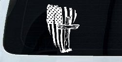 Worn American Flag With Old Wooden Cross Christian Car or Truck Window Decal Sticker