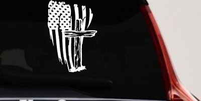 Worn American Flag With Old Wooden Cross Christian Car or Truck Window Vinyl Decal Sticker