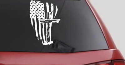 Worn American Flag With Old Wooden Cross Christian Car or Truck Window Vinyl Decal Sticker