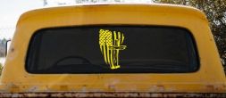 Worn American Flag With Old Wooden Cross Christian Car or Truck Window Decal Sticker (Yellow)