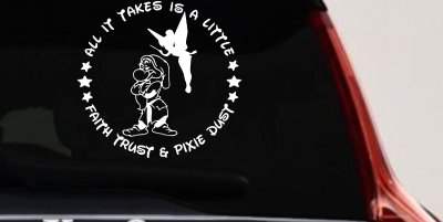 Tinkerbell Tinker Bell and Grumpy Faith Trust and Pixie Dust Cartoons Car or Truck Window Vinyl Decal Sticker