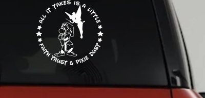 Tinkerbell Tinker Bell and Grumpy Faith Trust and Pixie Dust Cartoons Car or Truck Window Vinyl Decal Sticker