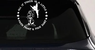 Tinkerbell Tinker Bell and Grumpy Faith Trust and Pixie Dust Cartoons Car or Truck Window Vinyl Decal Sticker