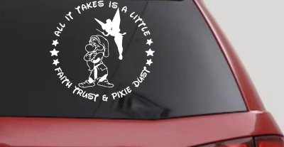 Tinkerbell Tinker Bell and Grumpy Faith Trust and Pixie Dust Cartoons Car or Truck Window Vinyl Decal Sticker