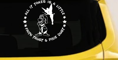 Tinkerbell Tinker Bell and Grumpy Faith Trust and Pixie Dust Cartoons Car or Truck Window Vinyl Decal Sticker