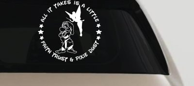 Tinkerbell Tinker Bell and Grumpy Faith Trust and Pixie Dust Cartoons Car or Truck Window Vinyl Decal Sticker