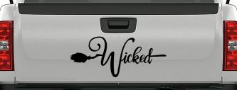 Wicked Witch Text with Broom Car or Truck Window Decal Sticker (Black)