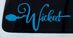 Wicked Witch Text with Broom Car or Truck Window Decal Sticker (Blue)
