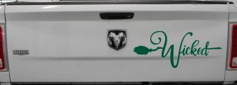 Wicked Witch Text with Broom Car or Truck Window Vinyl Decal Sticker (Dark Green)
