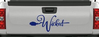 Wicked Witch Text with Broom Car or Truck Window Decal Sticker (Navy)