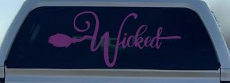 Wicked Witch Text with Broom Car or Truck Window Decal Sticker (Violet)